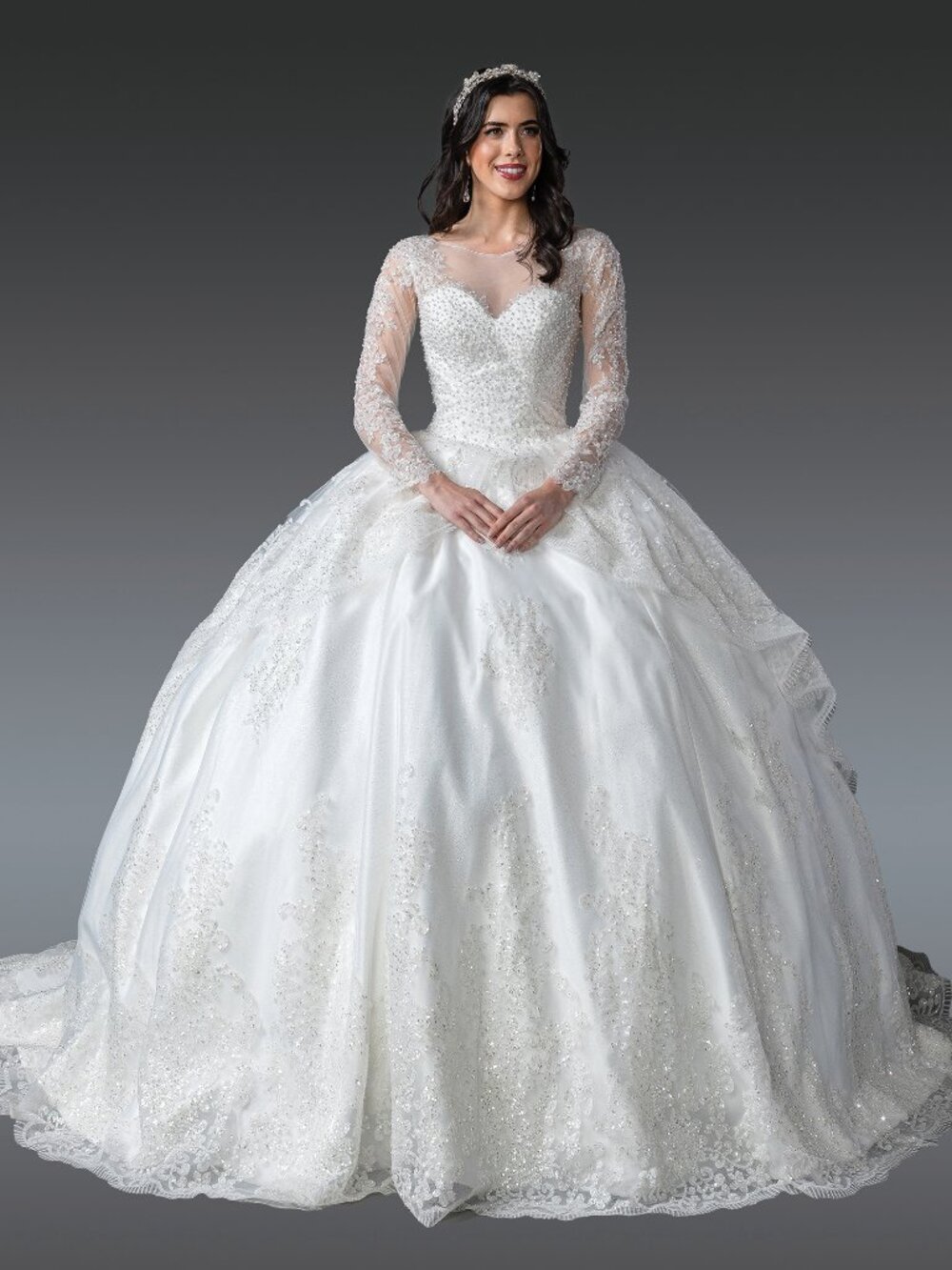 NEW OFF WHITE Lace & Beaded Wedding Dress Floor Length Embellished 0276